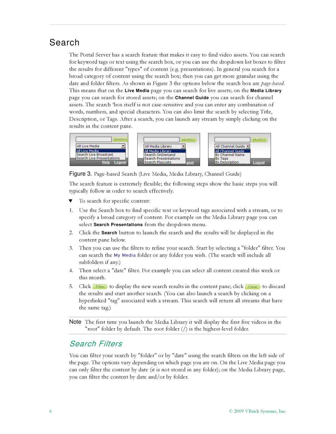 VBrick Systems V5.0 manual Search Filters 