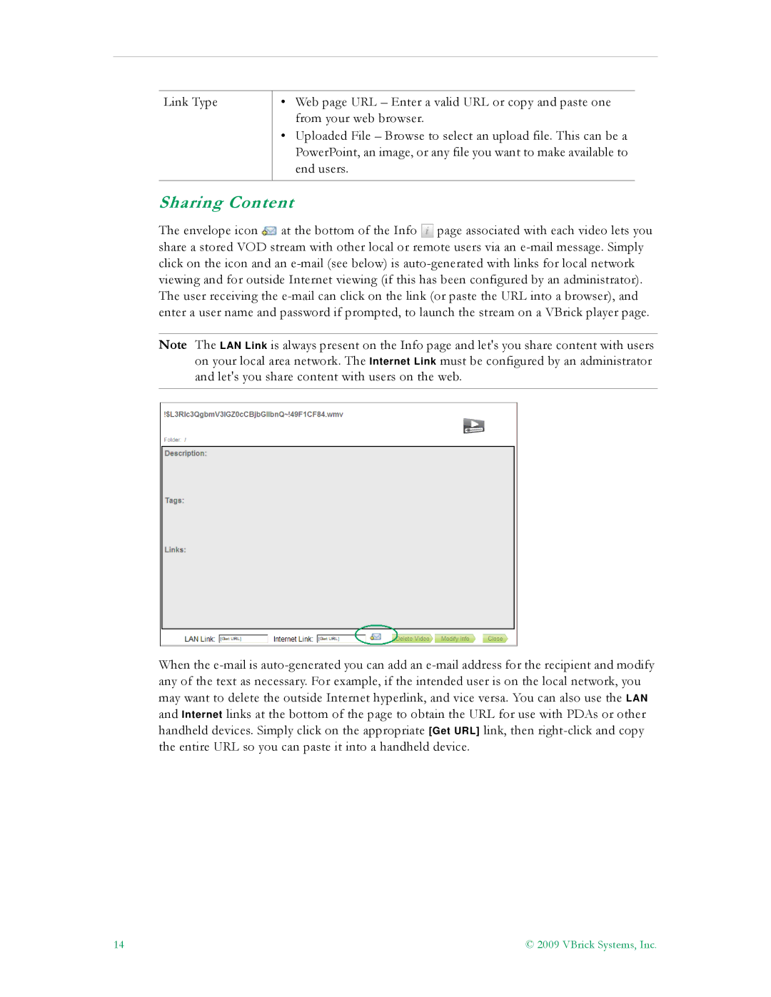 VBrick Systems V5.0 manual Sharing Content 
