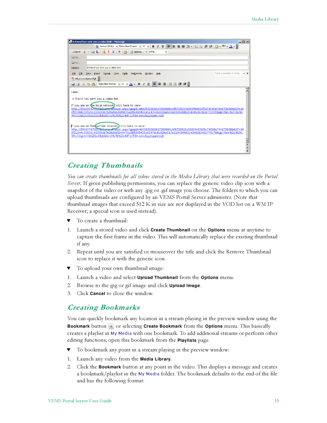 VBrick Systems V5.0 manual Creating Thumbnails, Creating Bookmarks 