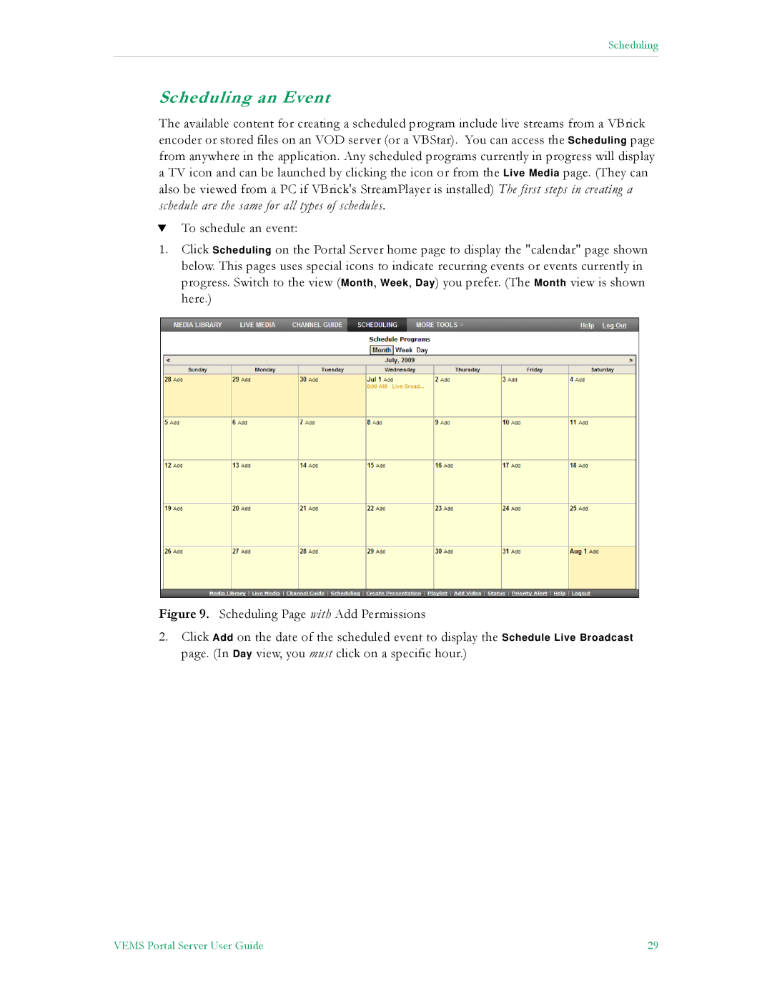 VBrick Systems V5.0 manual Scheduling an Event 