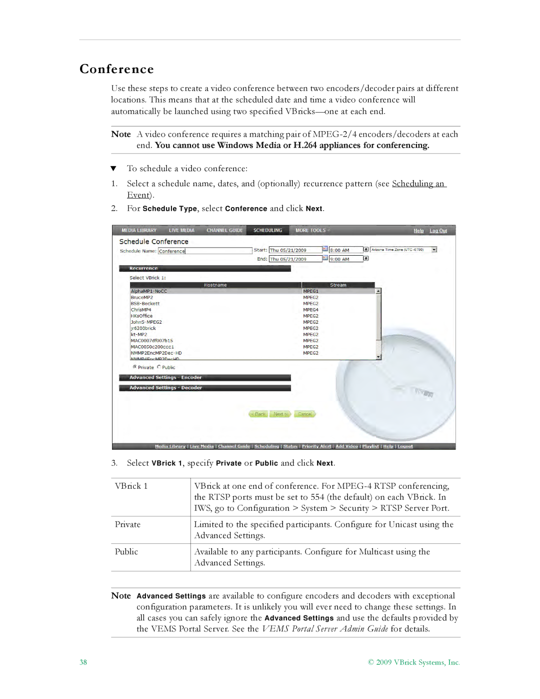 VBrick Systems V5.0 manual Conference 