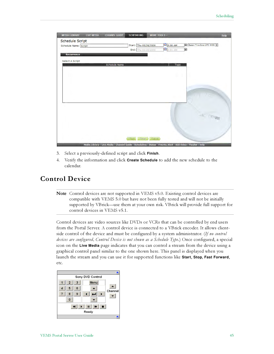 VBrick Systems V5.0 manual Control Device 