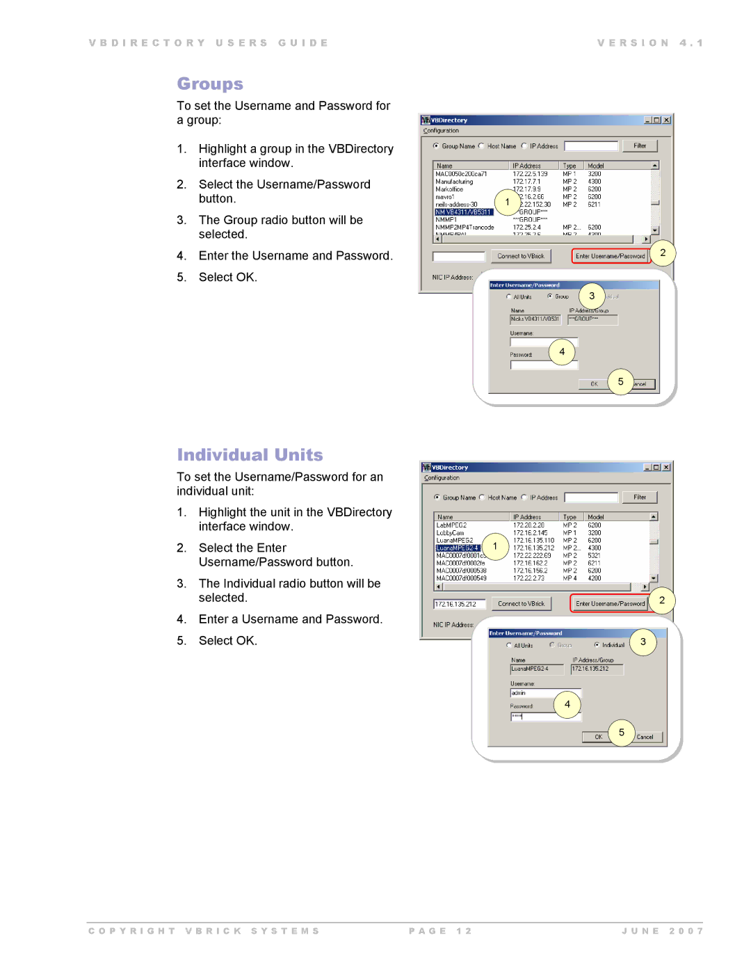 VBrick Systems VB Directory System manual Groups, Individual Units 