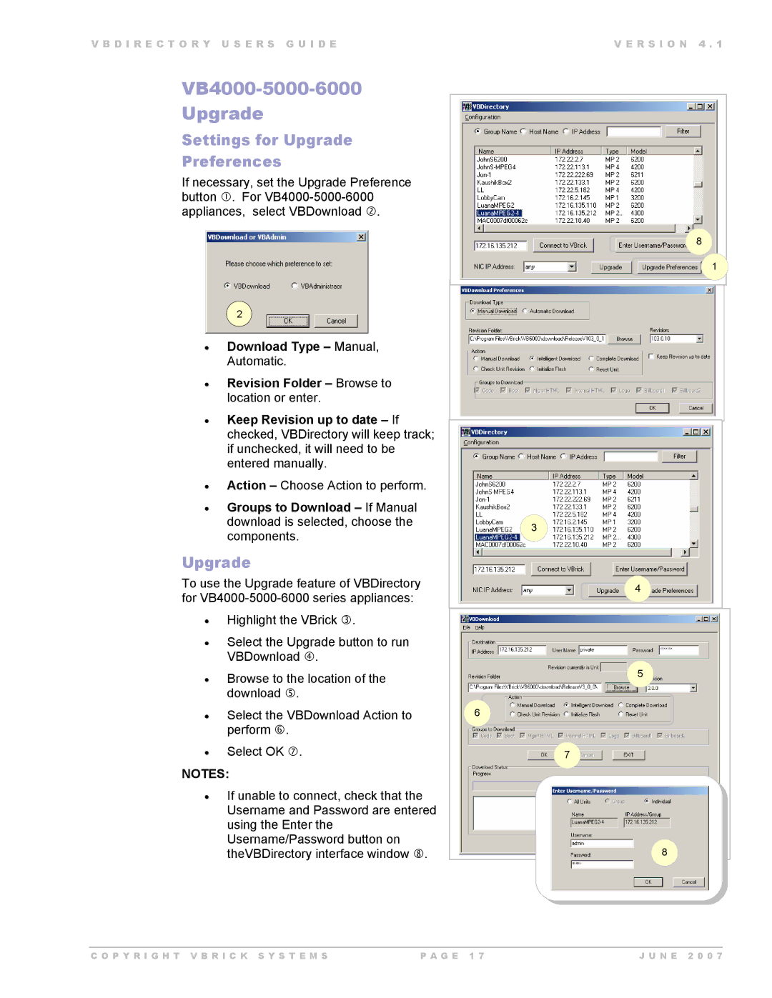 VBrick Systems VB Directory System manual VB4000-5000-6000 Upgrade, Settings for Upgrade Preferences 