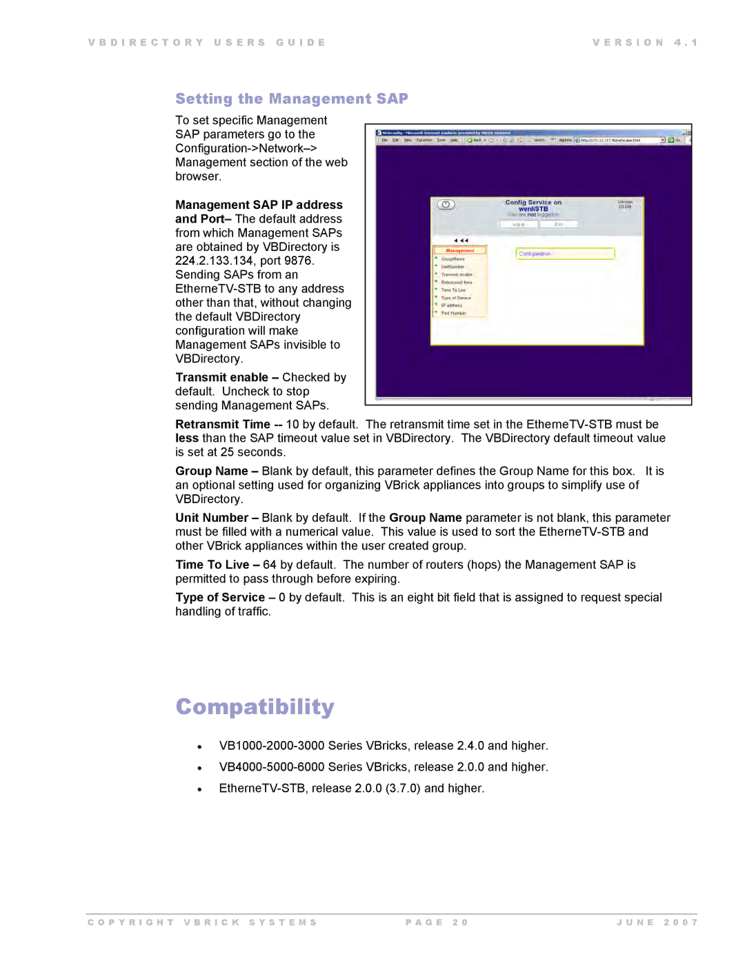 VBrick Systems VB Directory System manual Compatibility 