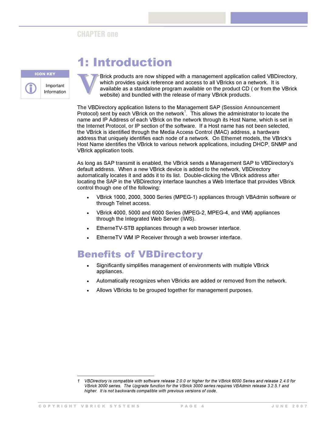 VBrick Systems VB Directory System manual Introduction, Benefits of VBDirectory 