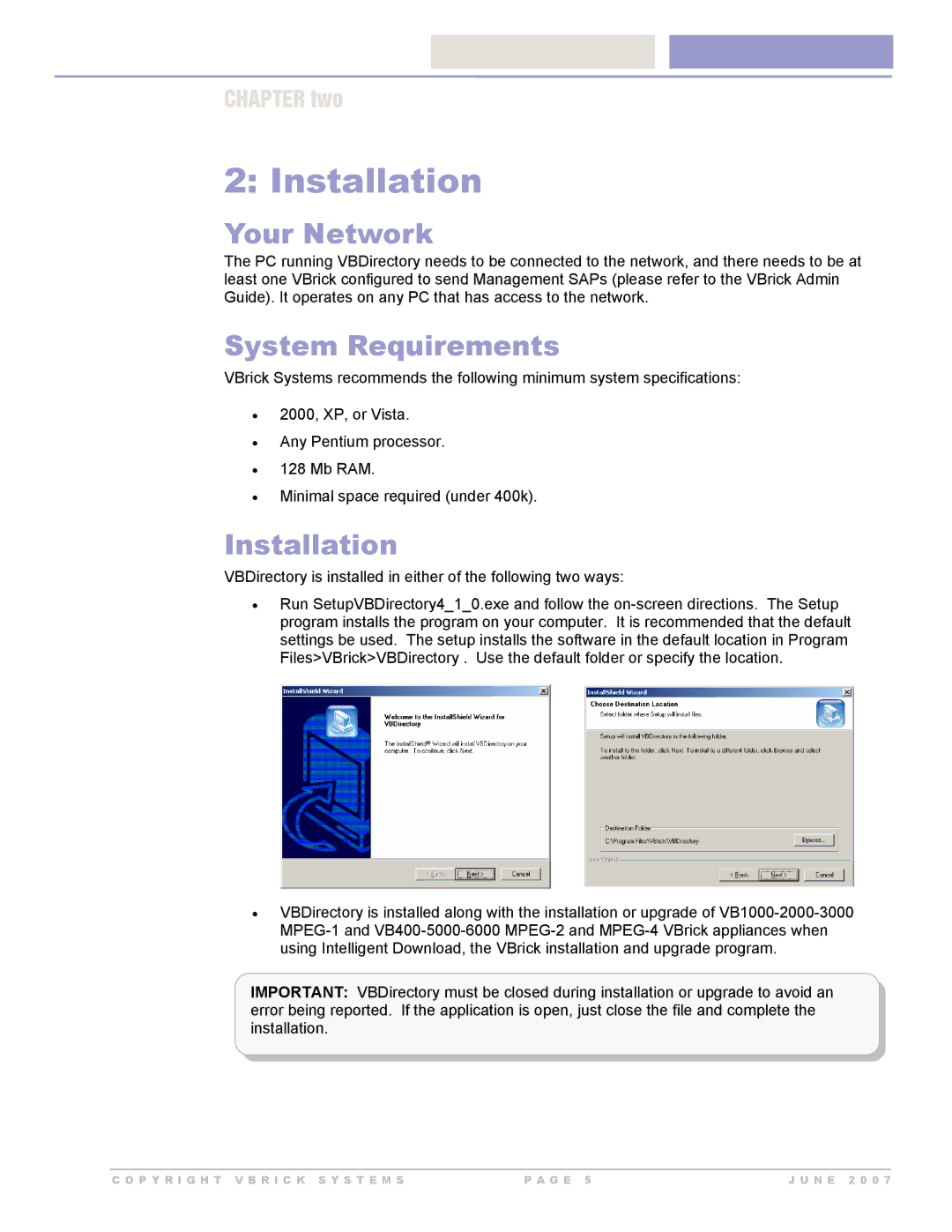 VBrick Systems VB Directory System manual Your Network, System Requirements, Installation 