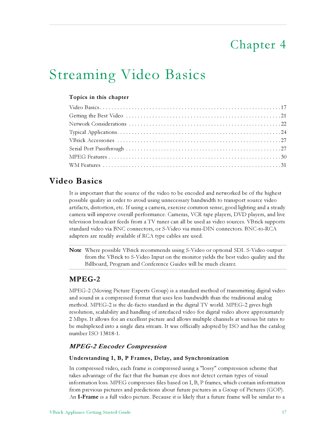 VBrick Systems VB4000 Video Basics, MPEG-2 Encoder Compression, Understanding I, B, P Frames, Delay, and Synchronization 