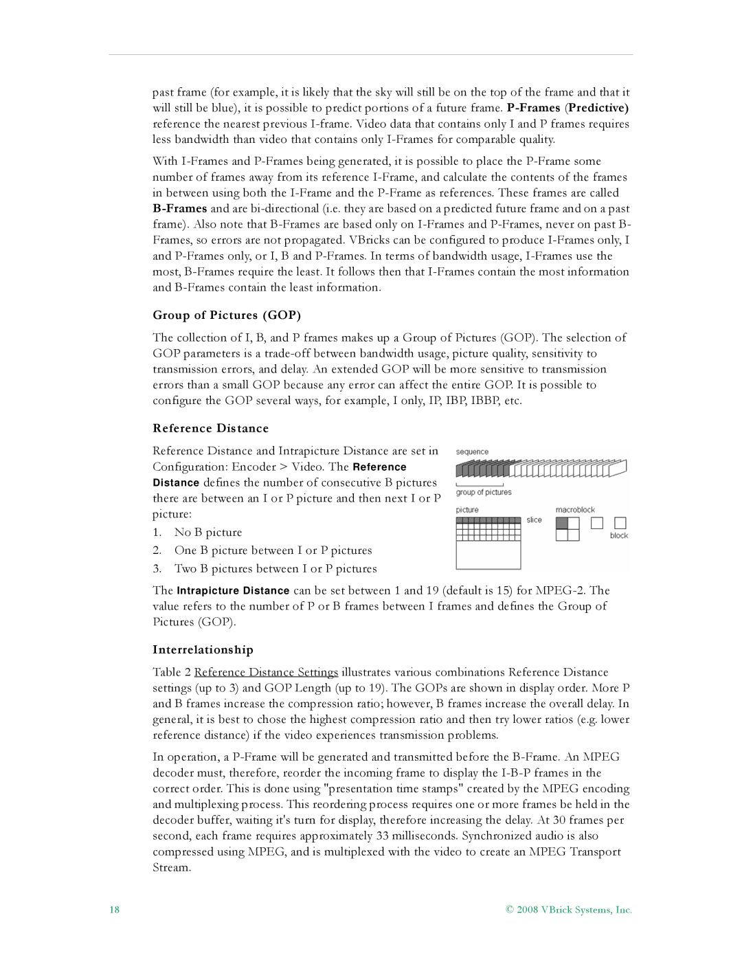 VBrick Systems VB5000, VB6000, VB4000 manual Group of Pictures GOP, Reference Distance, Interrelationship 