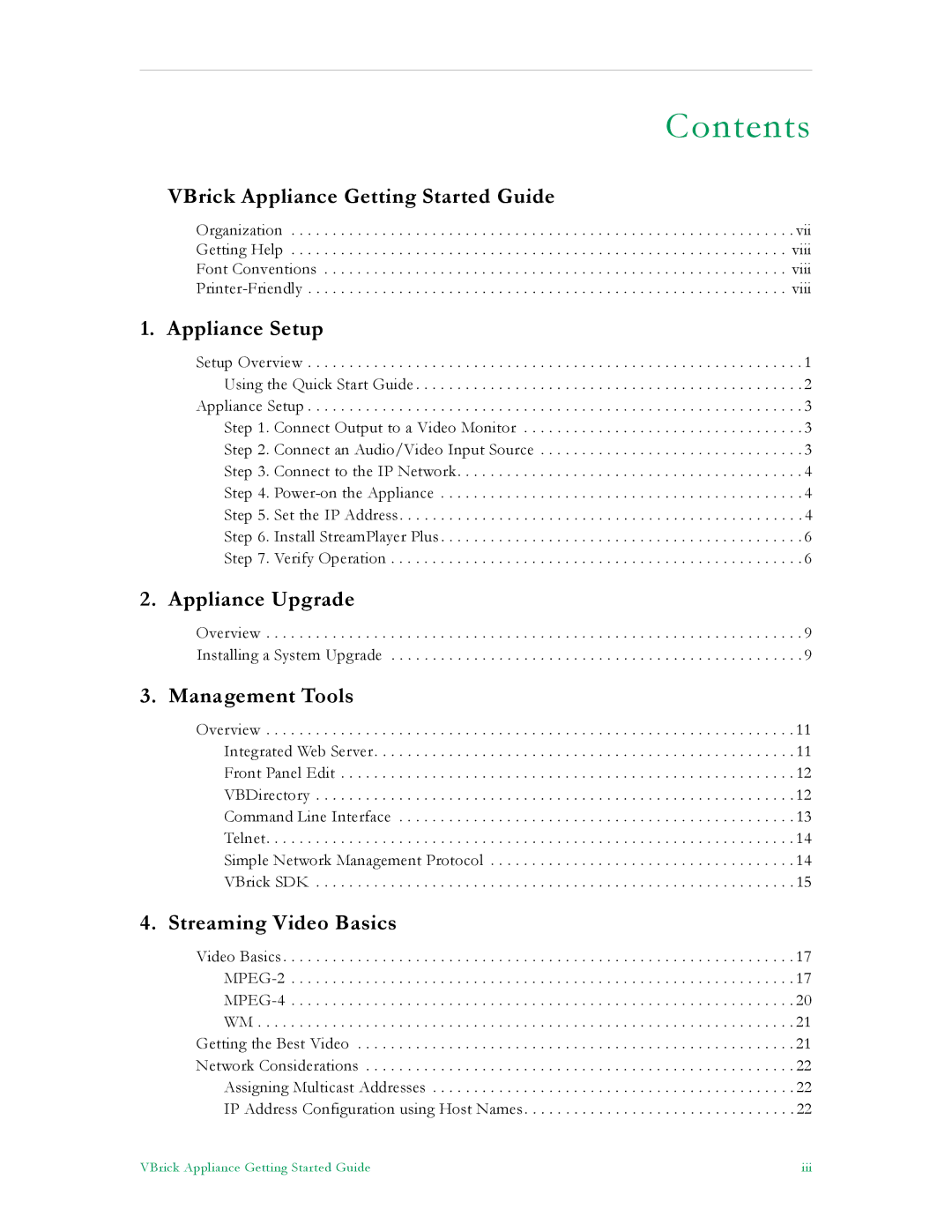 VBrick Systems VB6000, VB4000, VB5000 manual Contents 