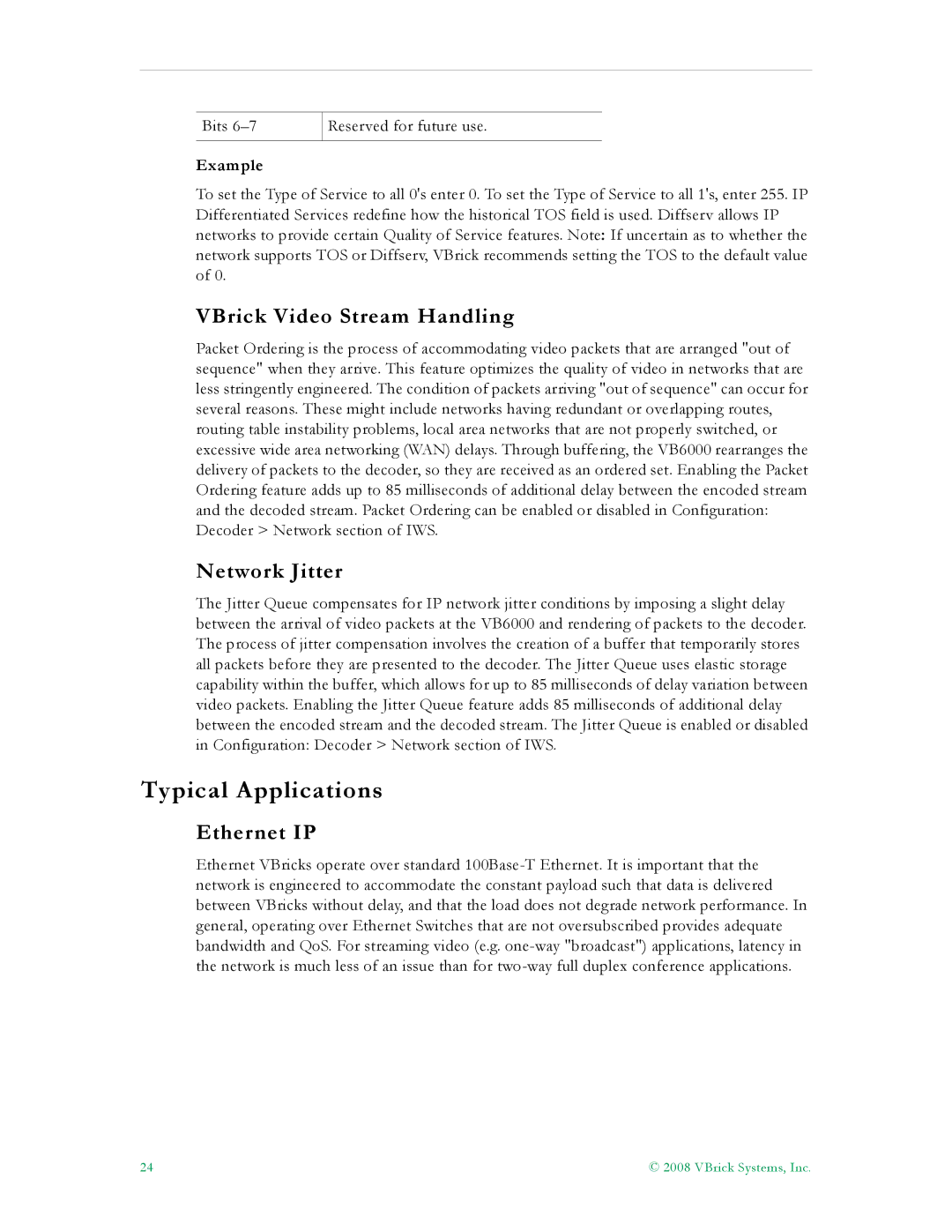 VBrick Systems VB5000, VB6000 Typical Applications, VBrick Video Stream Handling, Network Jitter, Ethernet IP, Example 