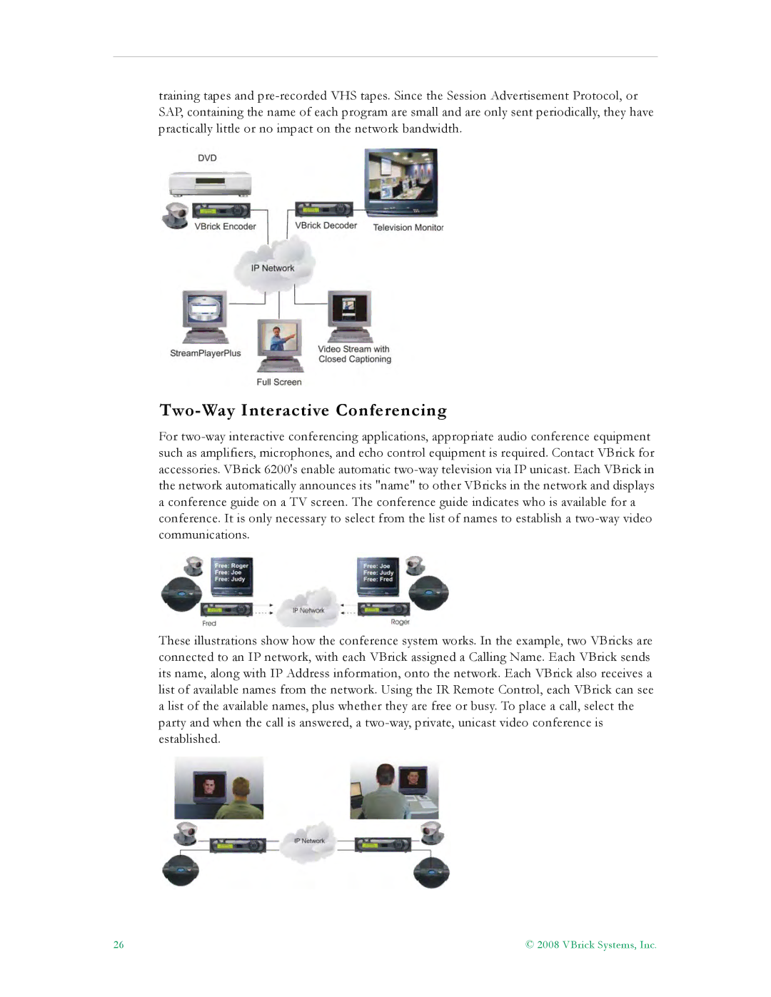 VBrick Systems VB4000, VB6000, VB5000 manual Two-Way Interactive Conferencing 