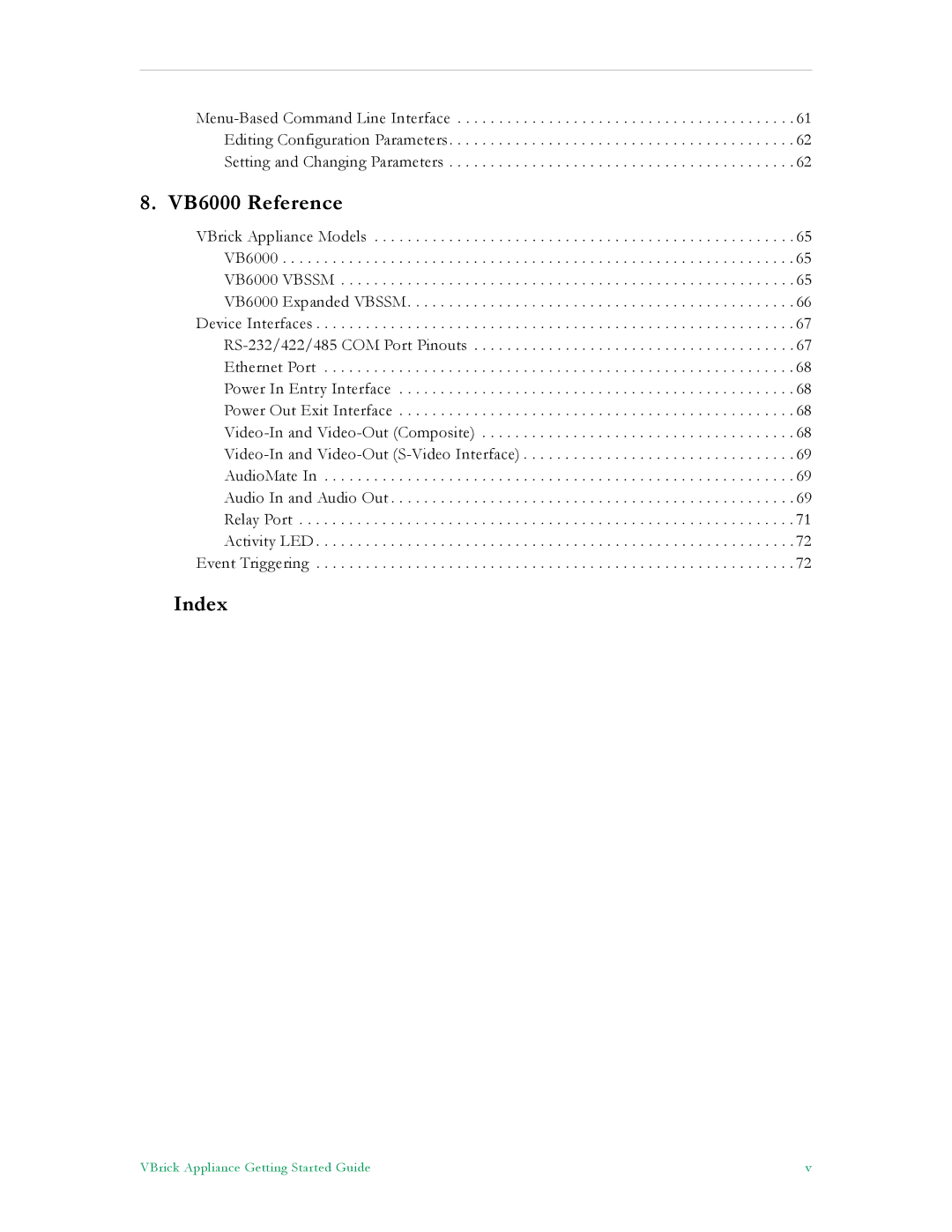 VBrick Systems VB5000, VB4000 manual VB6000 Reference, Index 