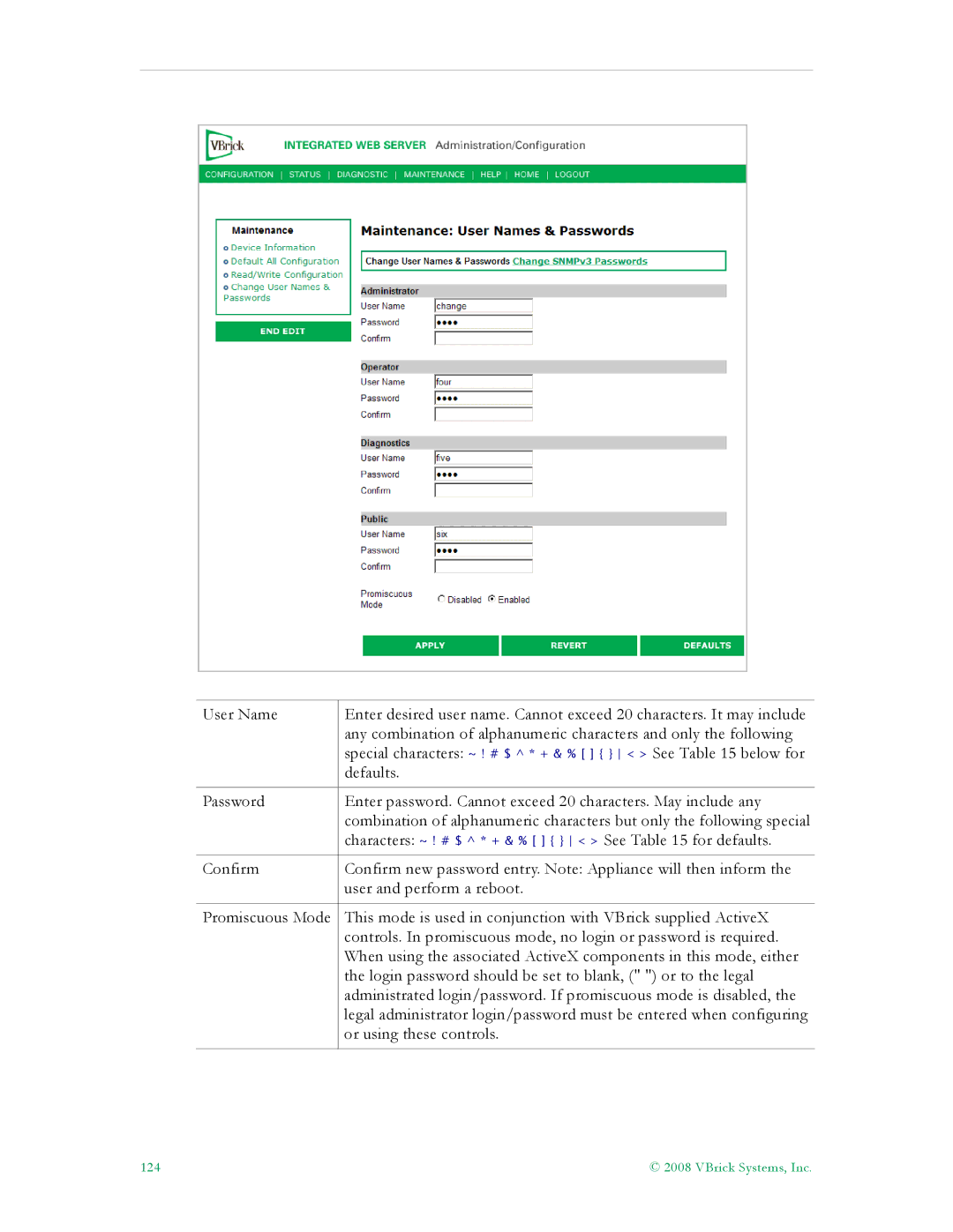 VBrick Systems VB5000, VB6000, VB4000 manual 124 