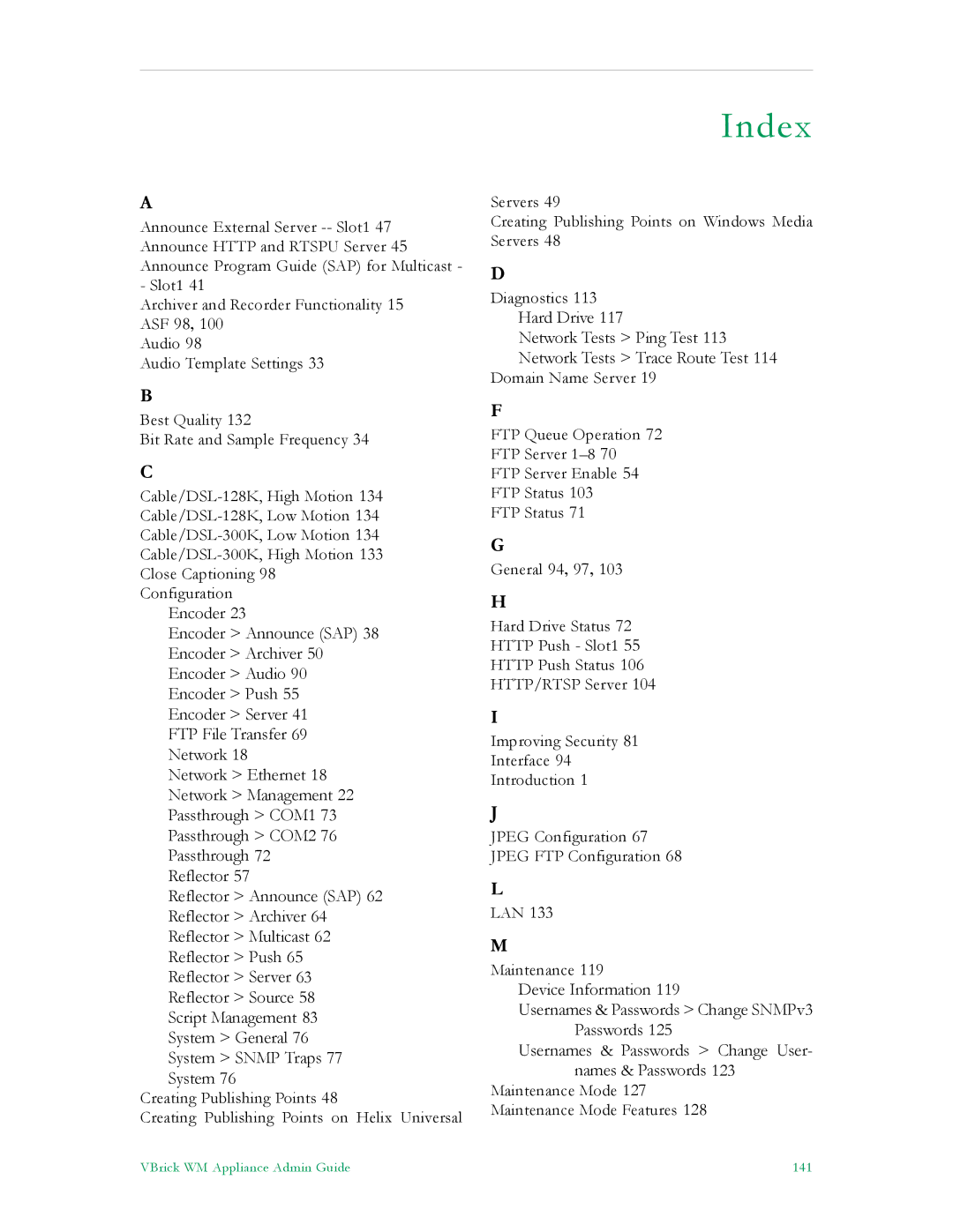 VBrick Systems VB4000, VB6000, VB5000 manual Index 