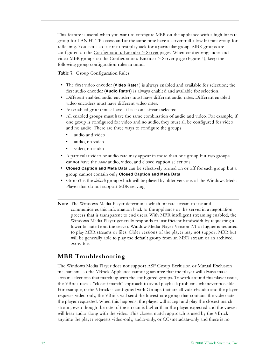 VBrick Systems VB4000, VB6000, VB5000 manual MBR Troubleshooting 