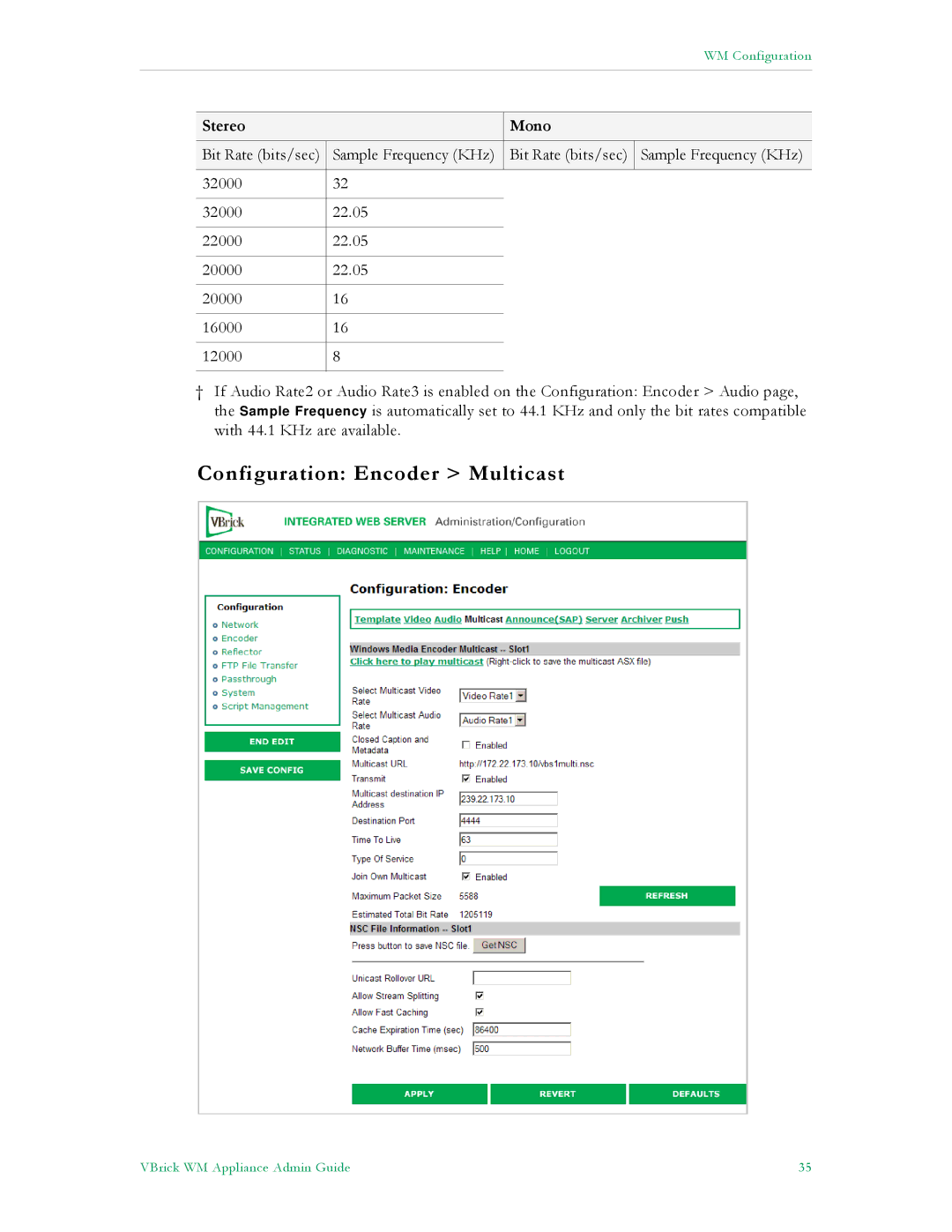 VBrick Systems VB6000, VB4000, VB5000 manual Configuration Encoder Multicast 