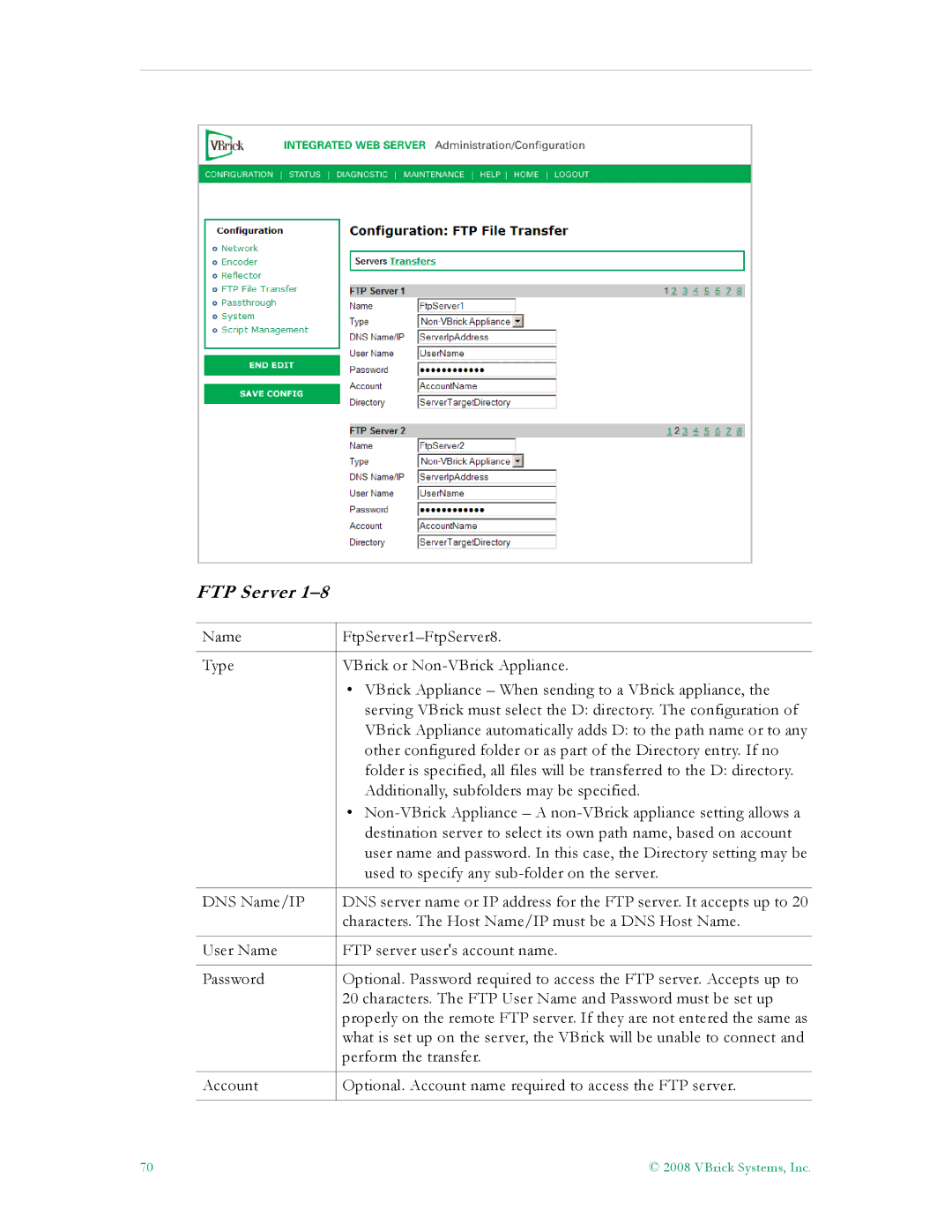 VBrick Systems VB5000, VB6000, VB4000 manual FTP Server 