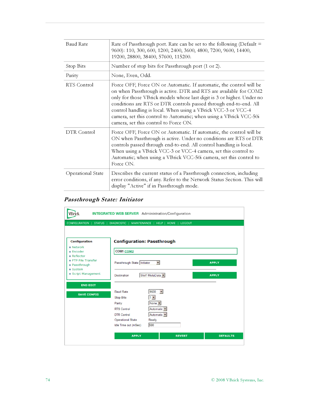 VBrick Systems VB6000, VB4000, VB5000 manual Passthrough State Initiator 