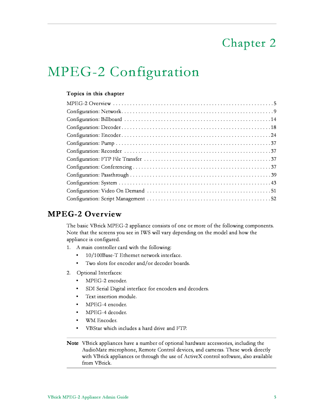 VBrick Systems VB4000, VB6000, VB5000 manual MPEG-2 Configuration, MPEG-2 Overview, Chapter, Topics in this chapter 