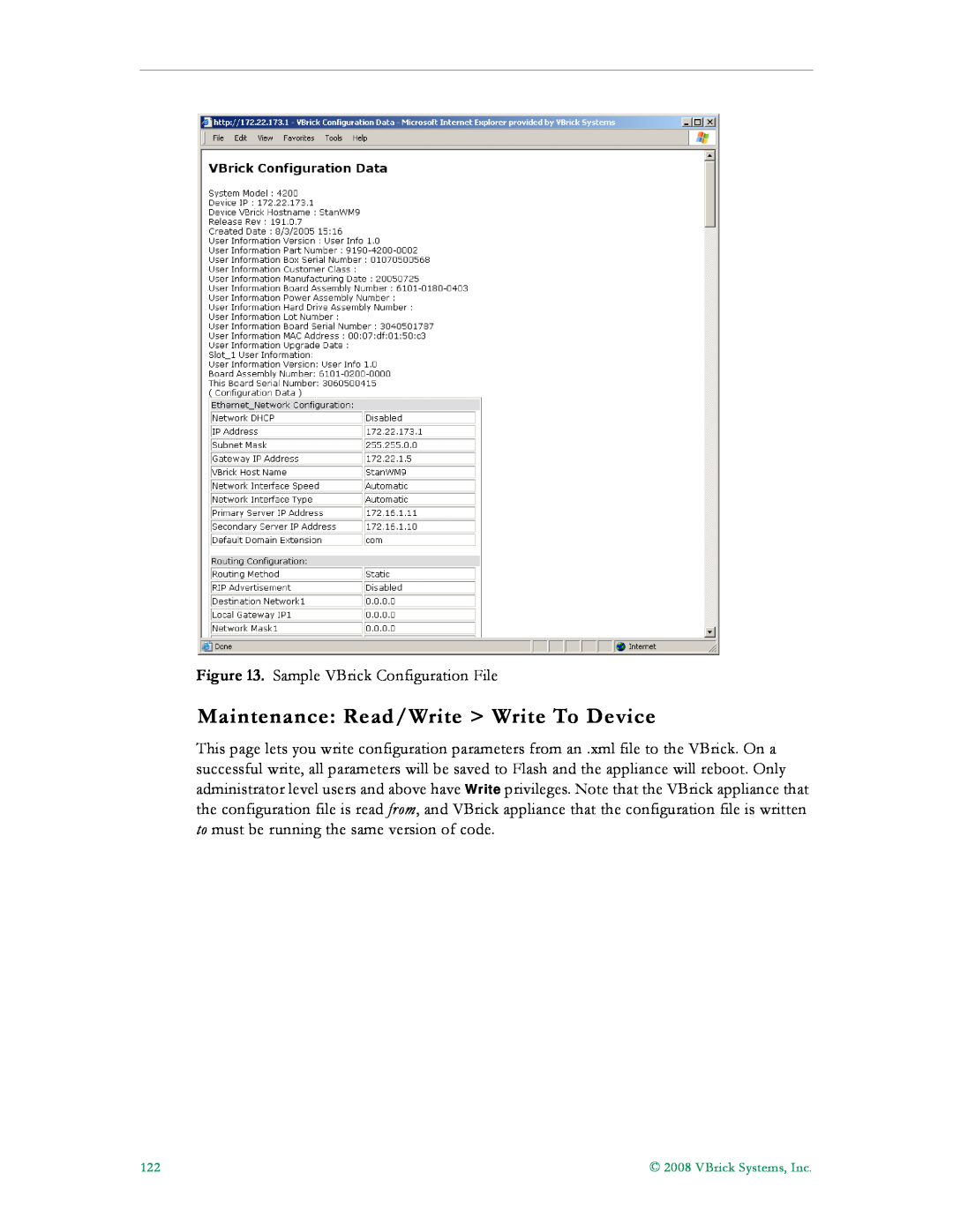 VBrick Systems VB6000, VB4000, VB5000 manual Maintenance Read/Write Write To Device 