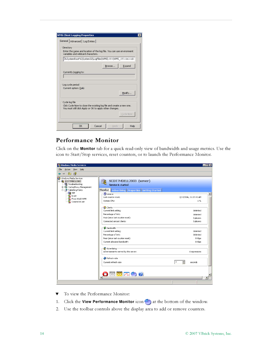 VBrick Systems VBrick v4.2.1 manual Performance Monitor 