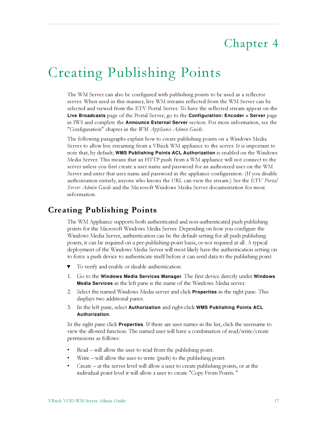 VBrick Systems VBrick v4.2.1 manual Creating Publishing Points 