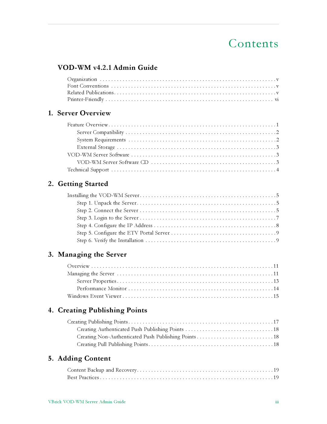 VBrick Systems VBrick v4.2.1 manual Contents 