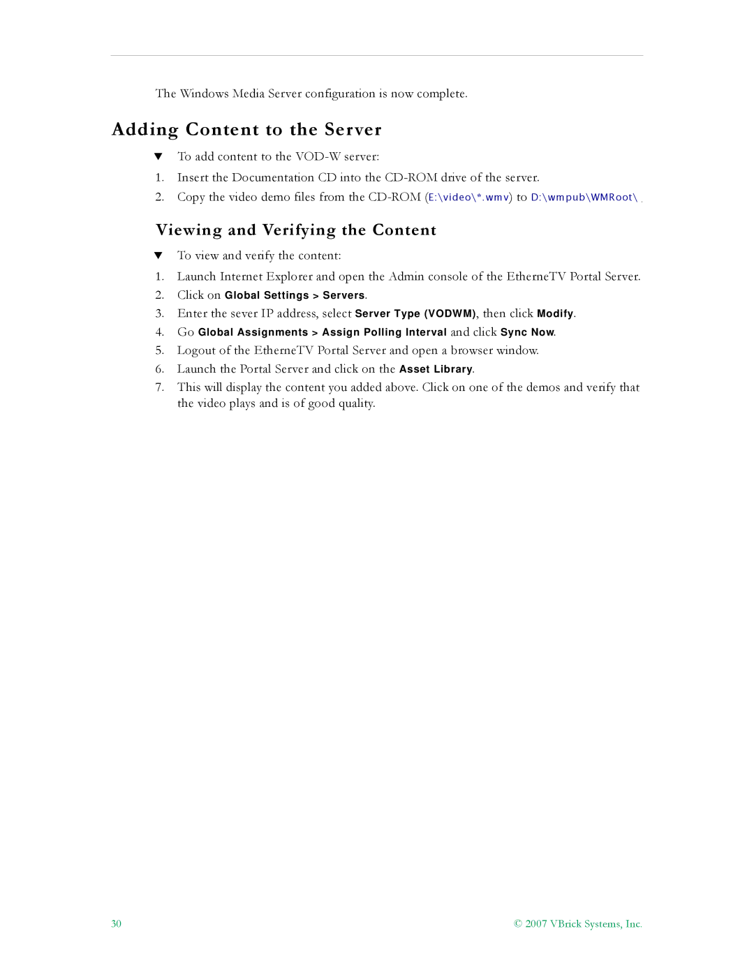 VBrick Systems VBrick v4.2.1 manual Adding Content to the Server, Viewing and Verifying the Content 
