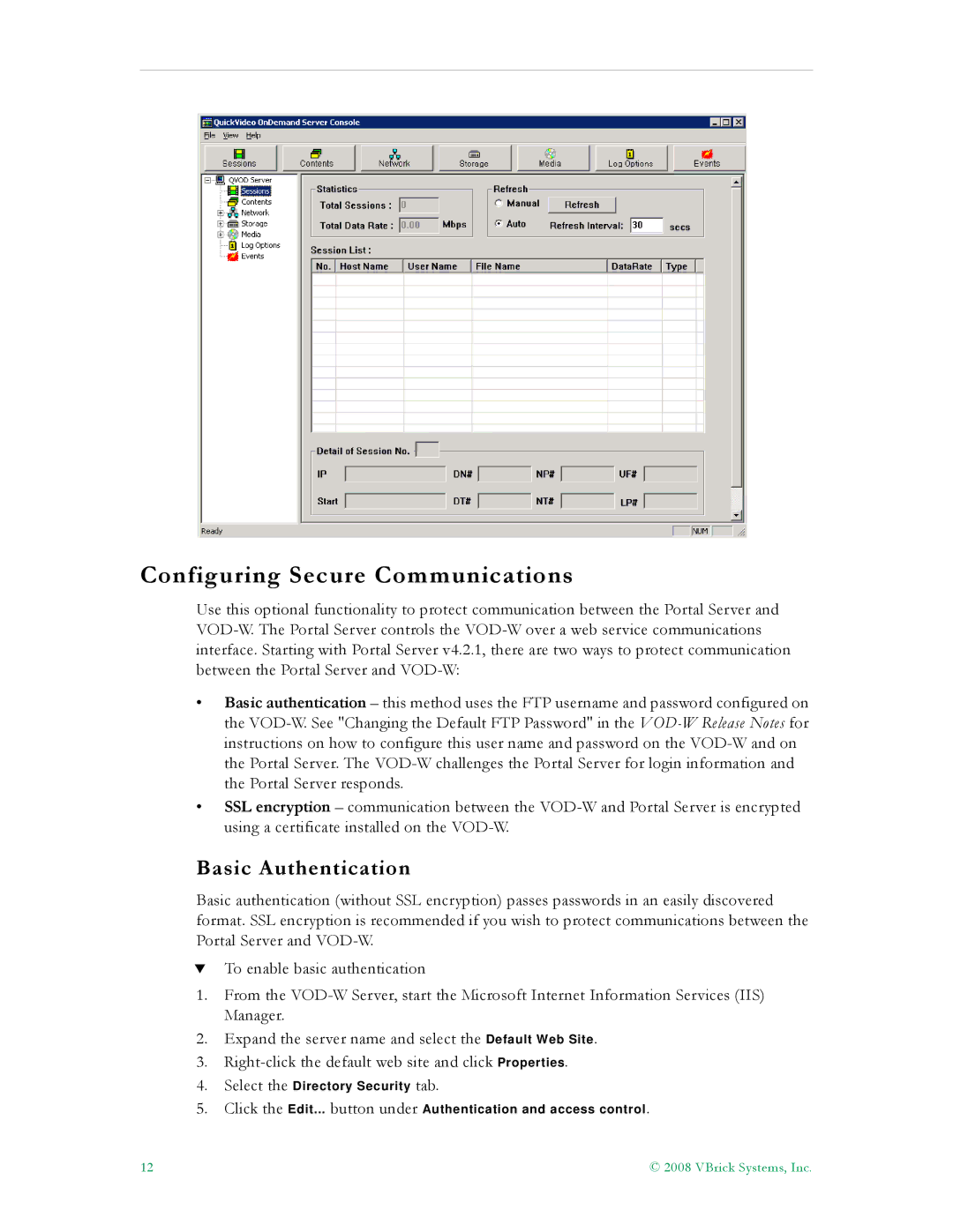 VBrick Systems VBrick v4.2.3 manual Configuring Secure Communications, Basic Authentication 