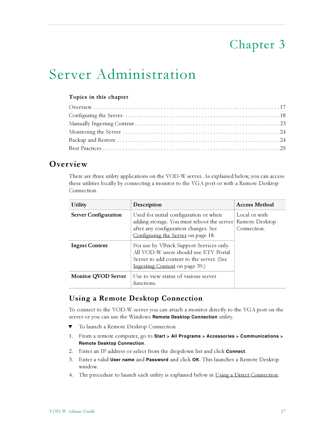 VBrick Systems VBrick v4.2.3 manual Overview, Using a Remote Desktop Connection 