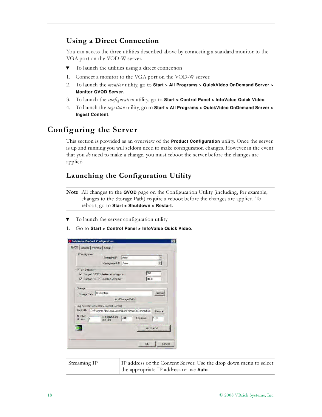 VBrick Systems VBrick v4.2.3 manual Configuring the Server, Using a Direct Connection, Launching the Configuration Utility 