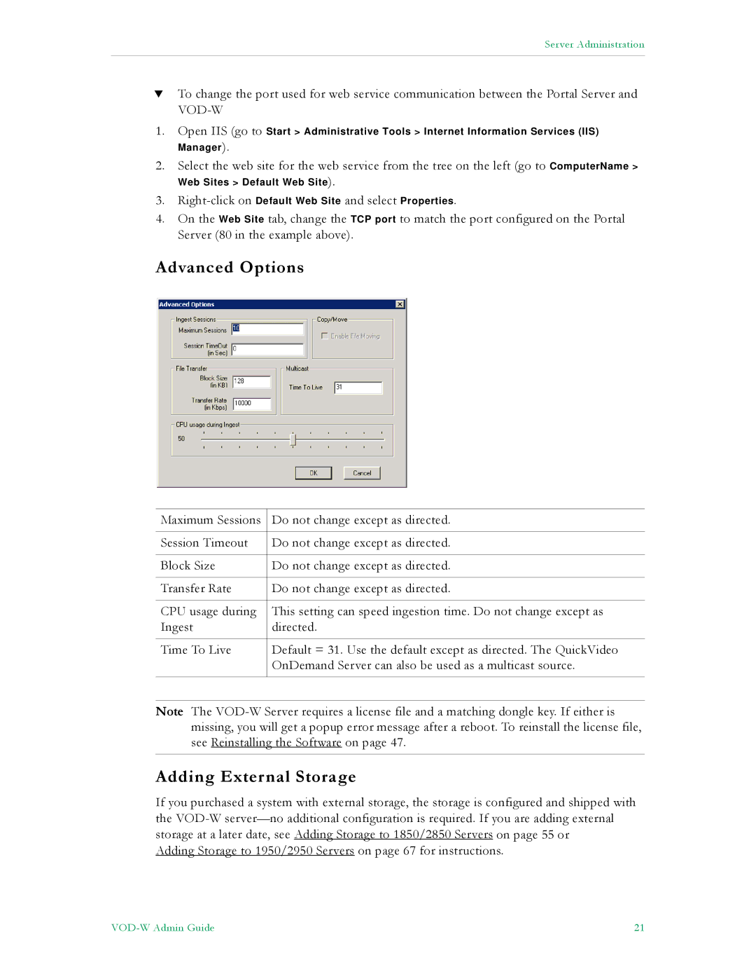 VBrick Systems VBrick v4.2.3 manual Advanced Options, Adding External Storage 