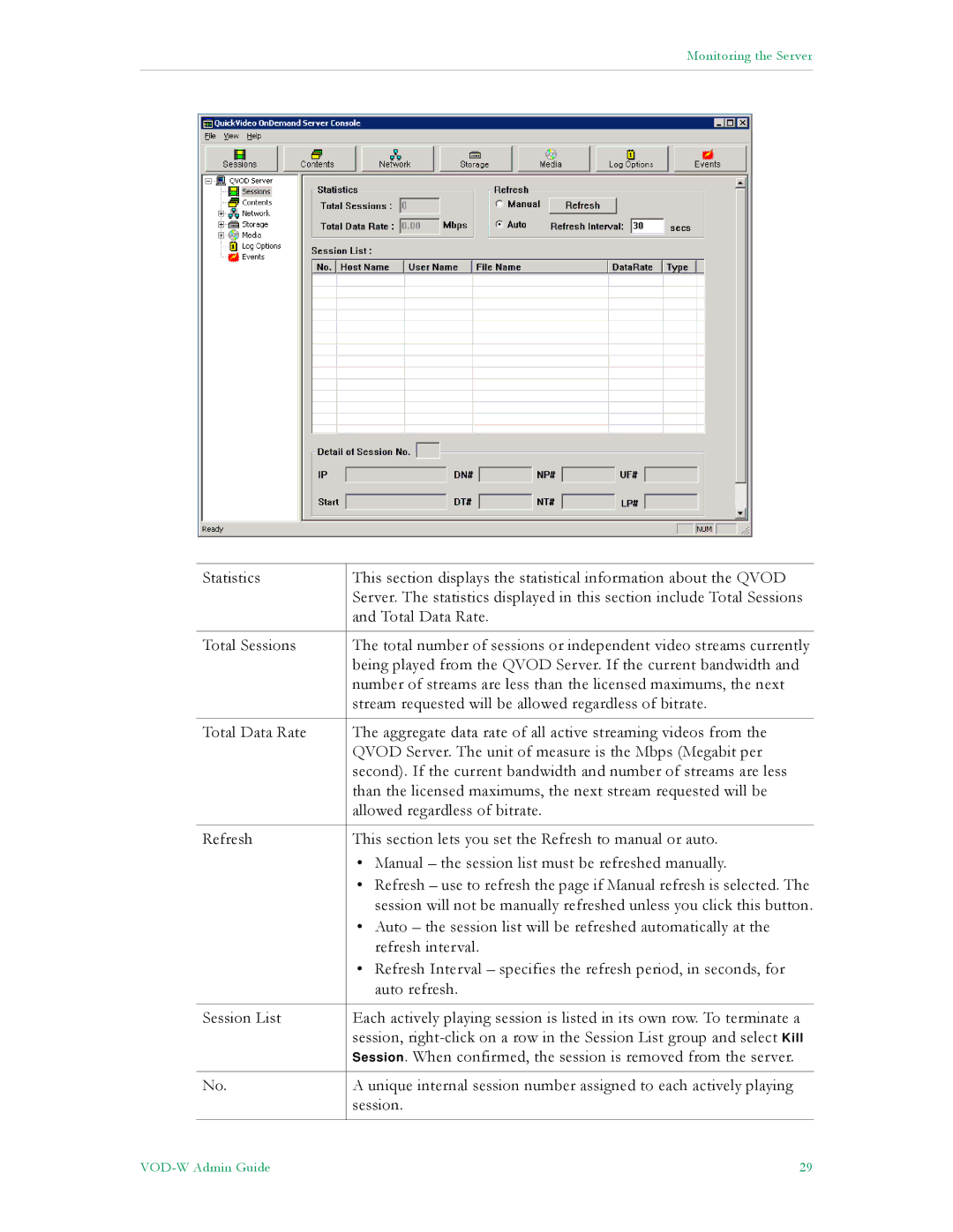 VBrick Systems VBrick v4.2.3 manual Monitoring the Server 