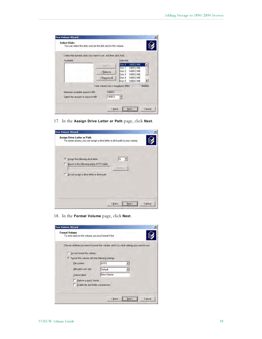 VBrick Systems VBrick v4.2.3 manual Format Volume page, click Next 