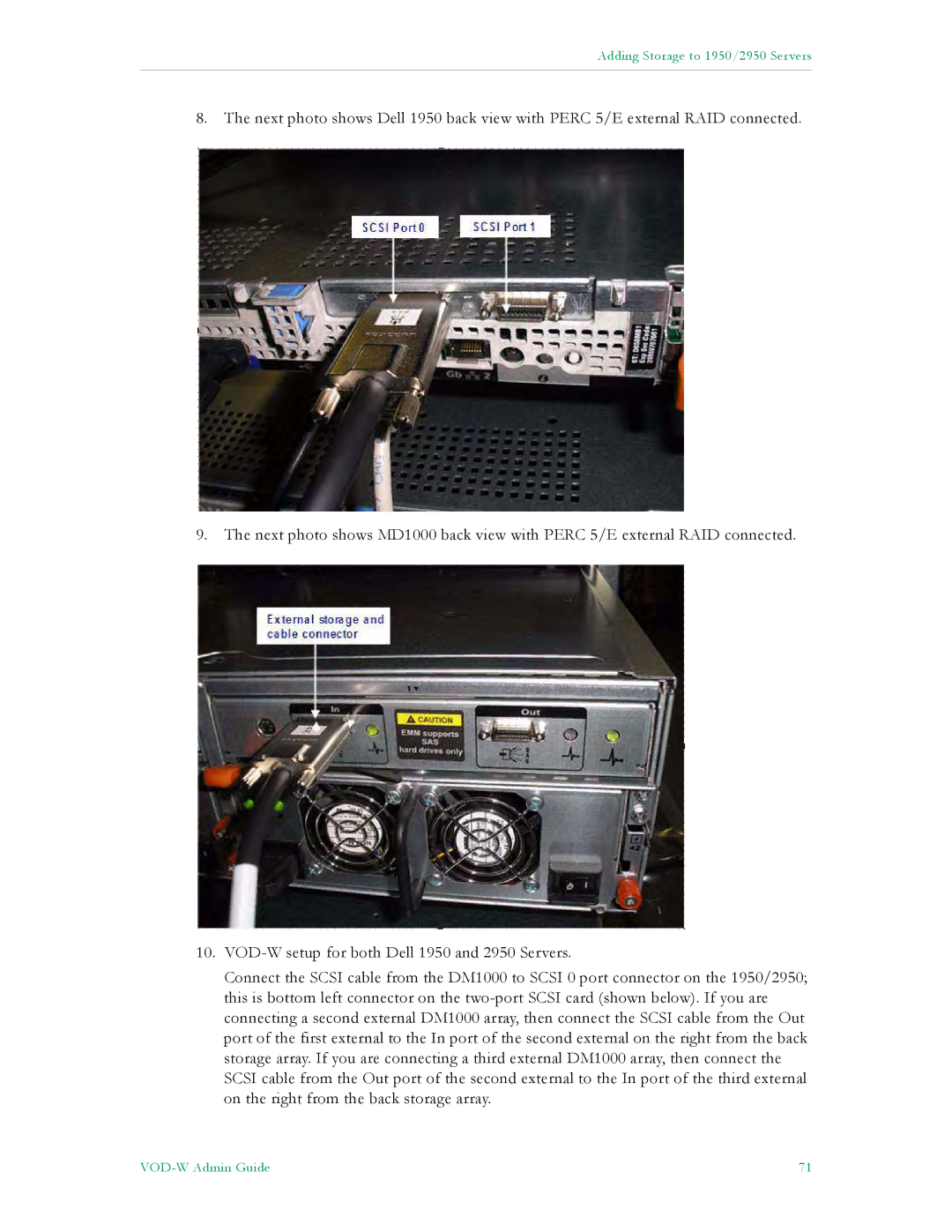 VBrick Systems VBrick v4.2.3 manual Adding Storage to 1950/2950 Servers 