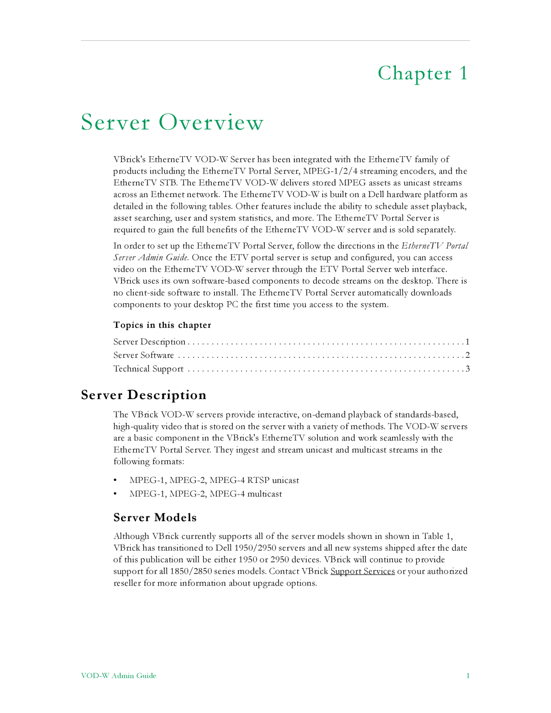 VBrick Systems VBrick v4.2.3 manual Server Description, Server Models 