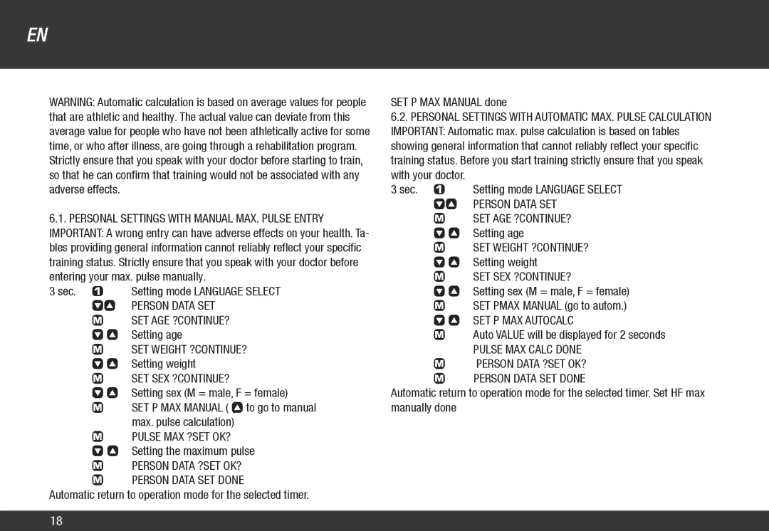 VDO Cyclecomputing Z3 PC-LINK manual Person Data SET, Set Age ?Continue?, SET Weight ?CONTINUE?, Set Sex ?Continue? 