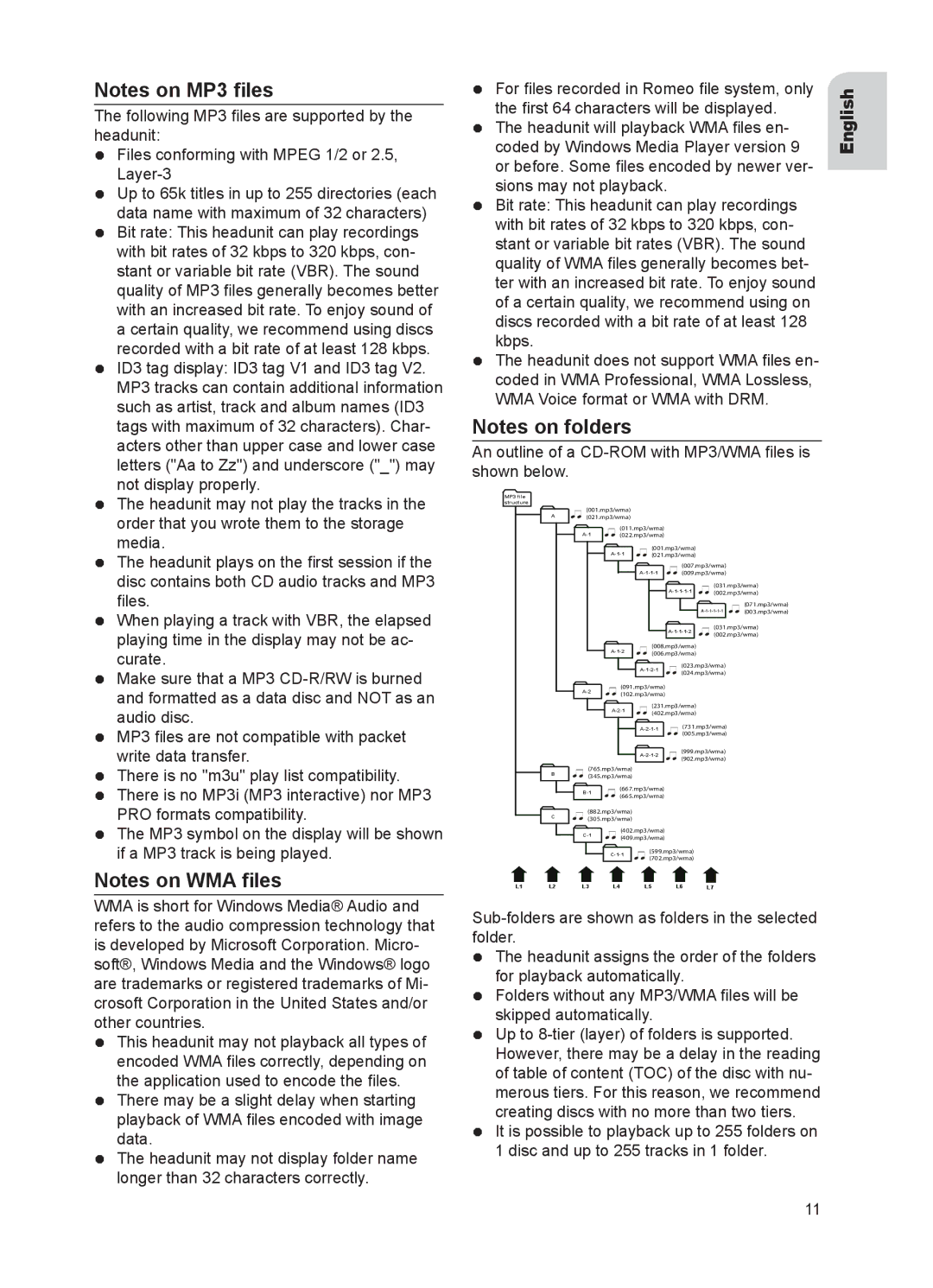 VDO Dayton CD 2737 B, CD 2327 G, CD 2537 U, CD 2217 G user manual An outline of a CD-ROM with MP3/WMA files is shown below 