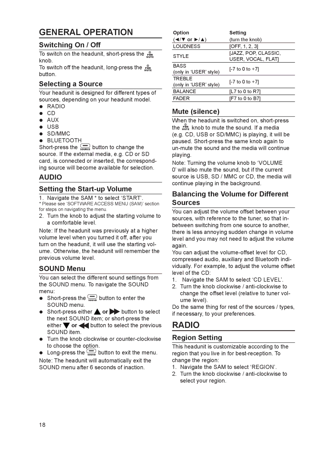 VDO Dayton CD 2217 G, CD 2327 G, CD 2537 U, CD 2737 B user manual General Operation, Radio 