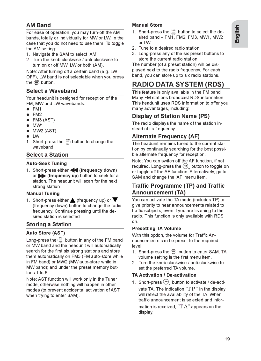 VDO Dayton CD 2737 B, CD 2327 G, CD 2537 U, CD 2217 G user manual Radio Data System RDS 