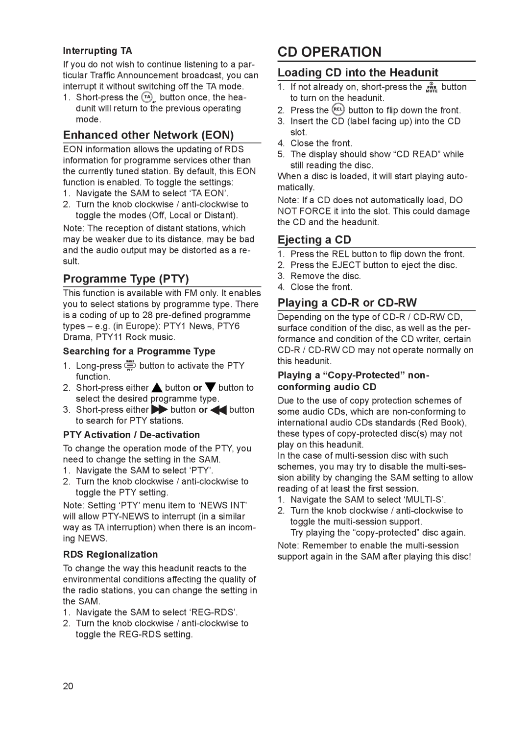 VDO Dayton CD 2327 G, CD 2537 U, CD 2217 G, CD 2737 B user manual CD Operation 