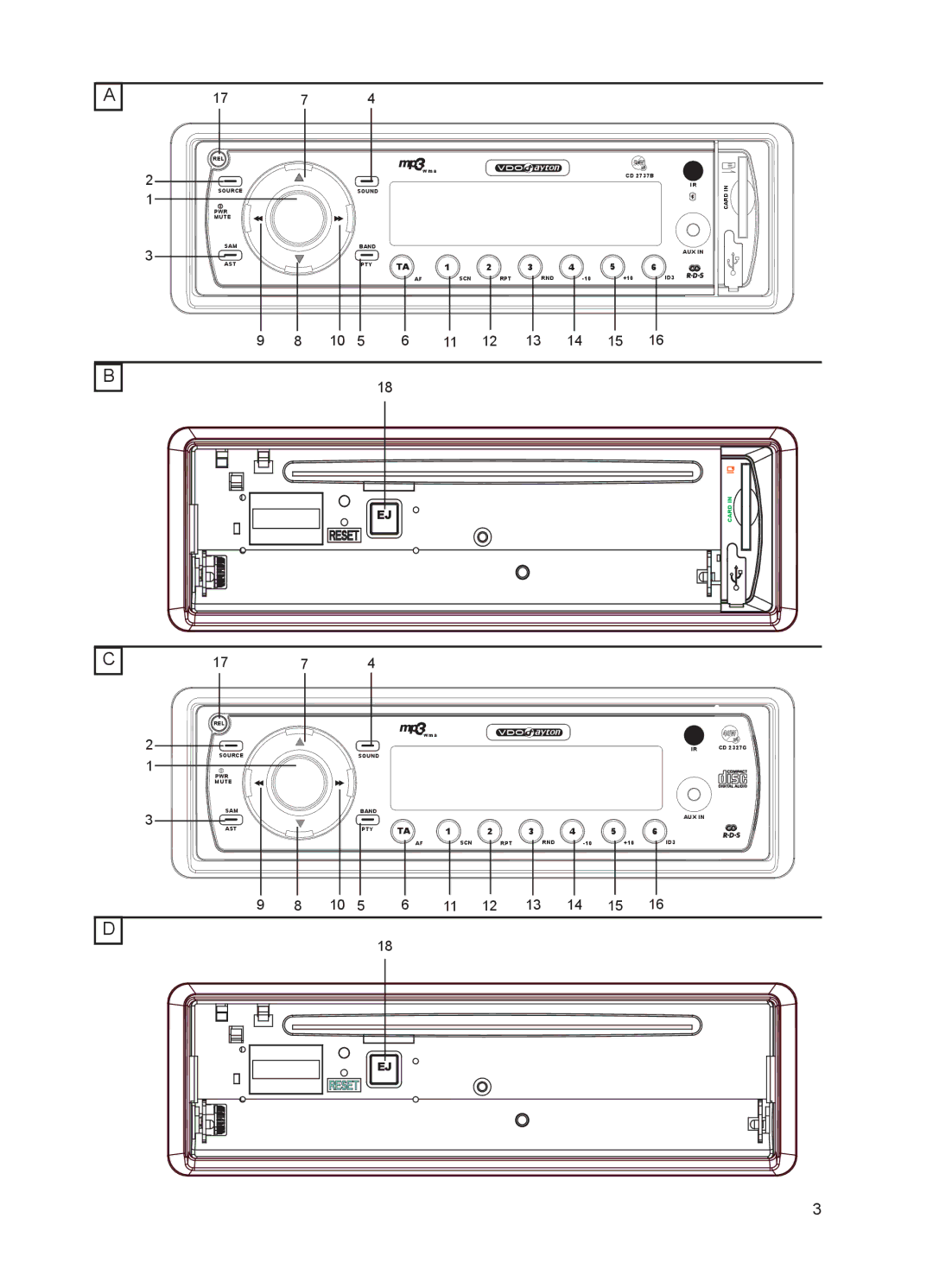 VDO Dayton CD 2737 B, CD 2327 G, CD 2537 U, CD 2217 G user manual Card 