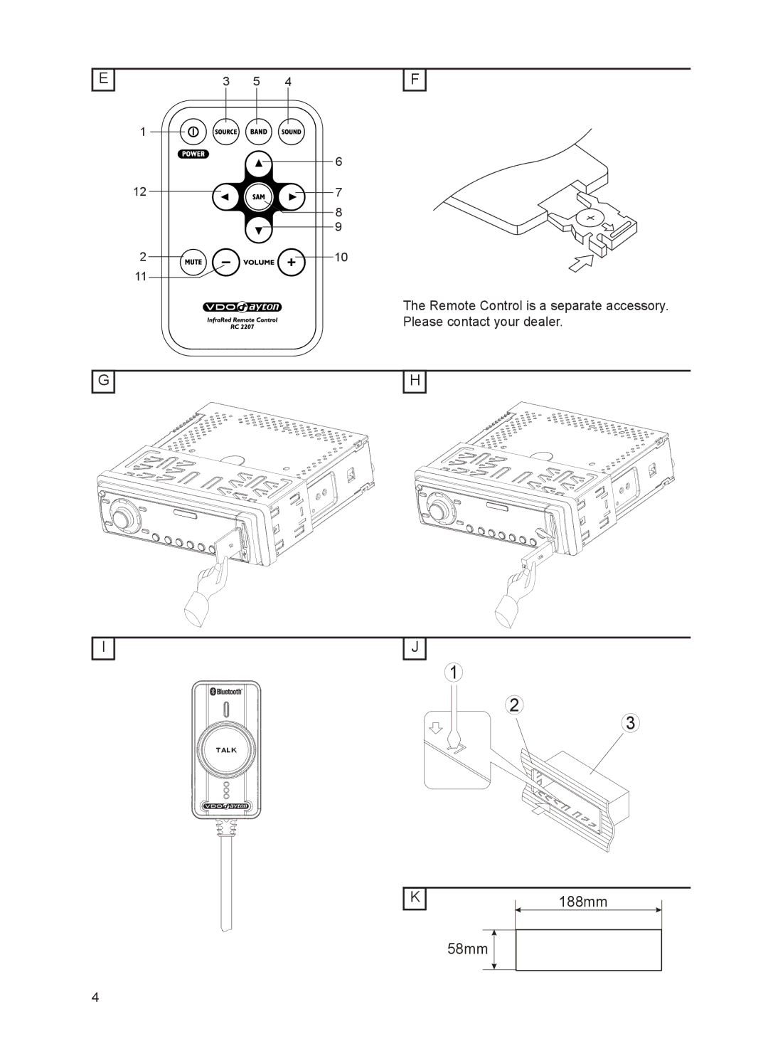 VDO Dayton CD 2327 G, CD 2537 U, CD 2217 G, CD 2737 B user manual 188mm 8mm 