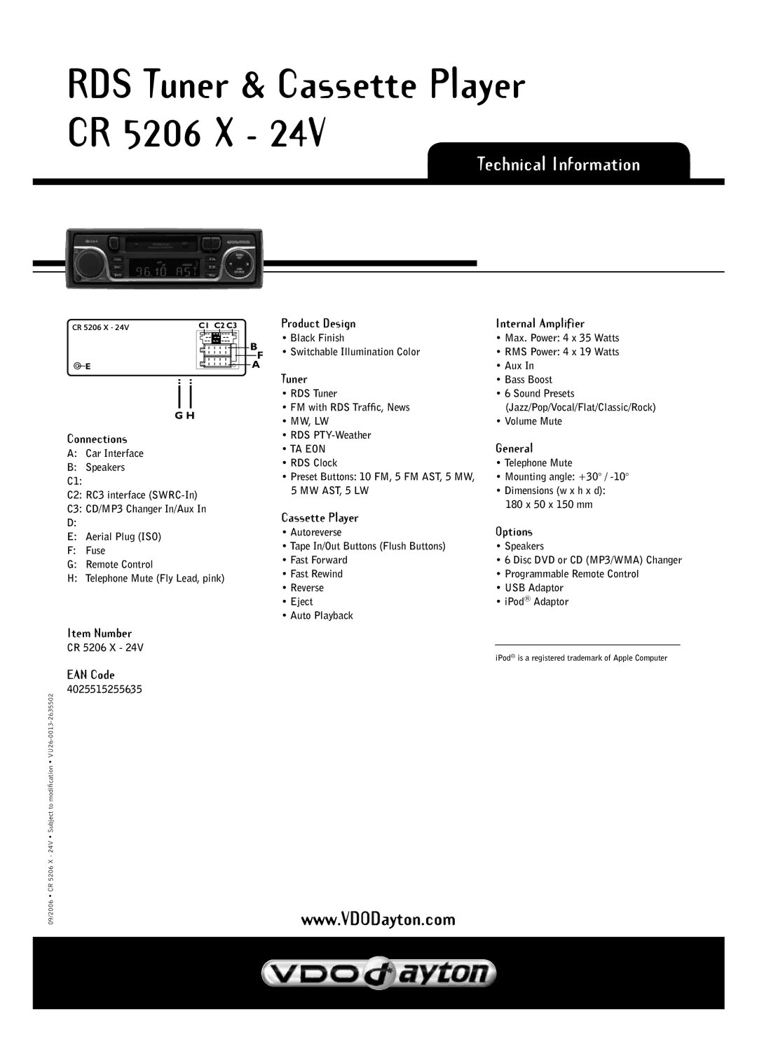 VDO Dayton CR 5206 X - 24V manual Technical Information 