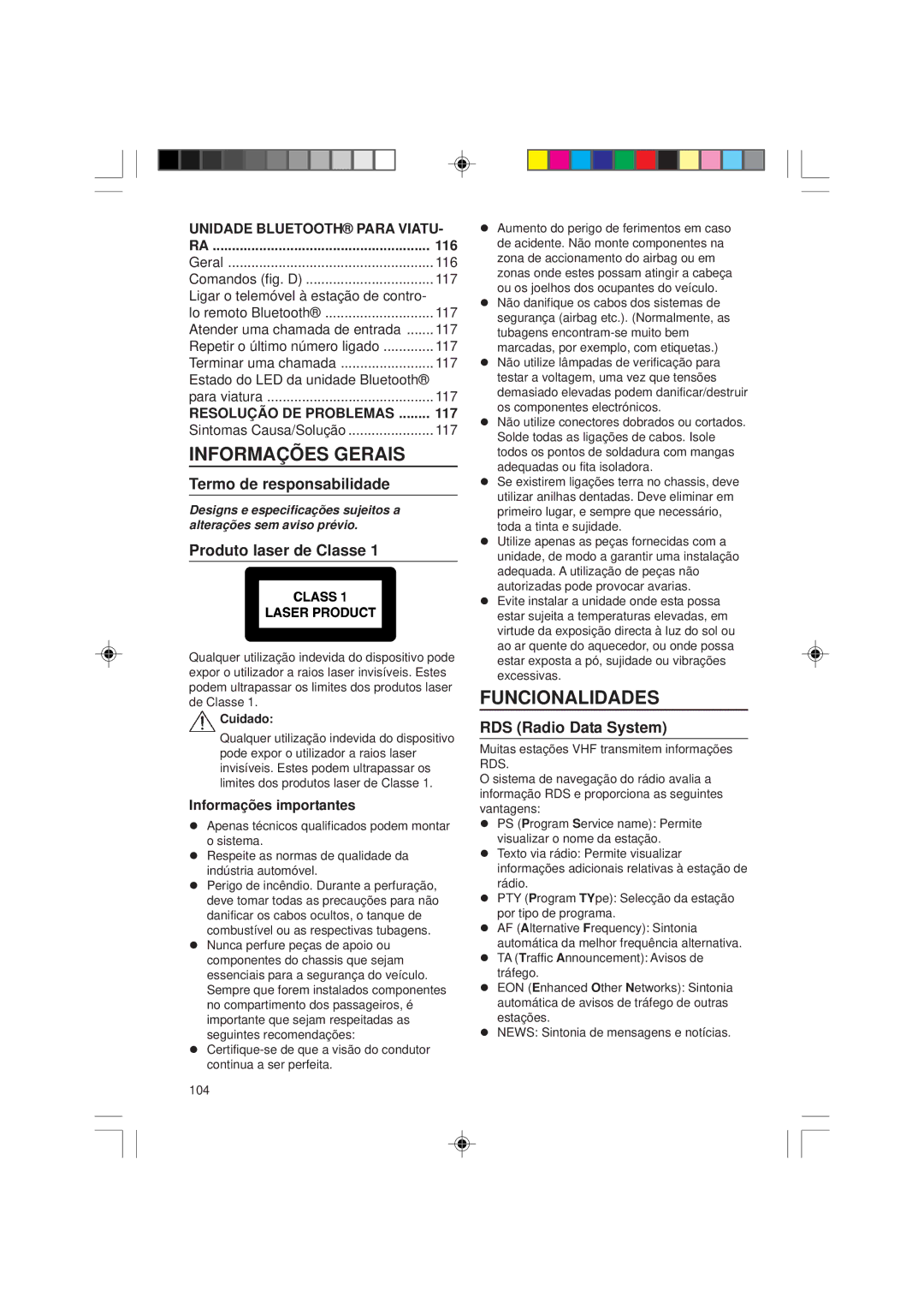 VDO Dayton CD 1737x, VDOdayton Informações Gerais, Funcionalidades, Termo de responsabilidade, Produto laser de Classe 