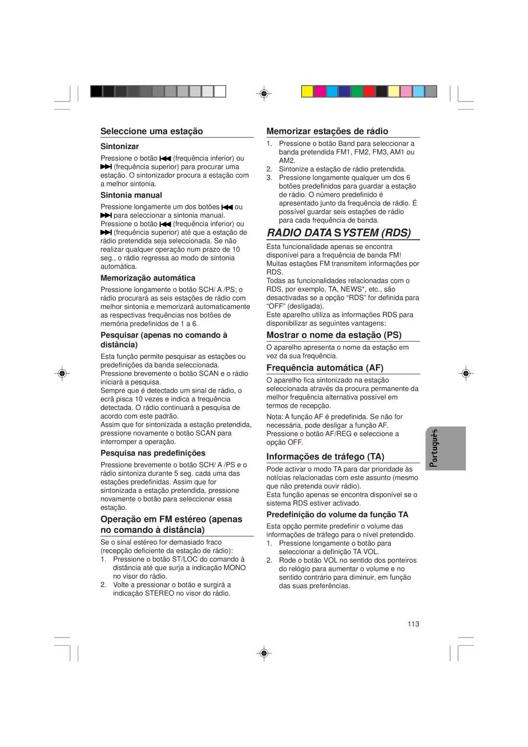 VDO Dayton CD 1737x Seleccione uma estação, Operação em FM estéreo apenas no comando à distância, Frequência automática AF 