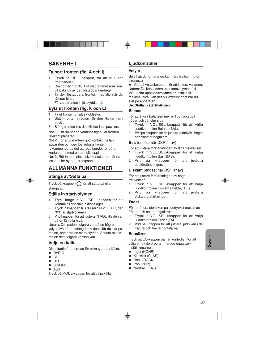 VDO Dayton CD1537x, VDOdayton, CD 1737x manual Säkerhet, Allmänna Funktioner 