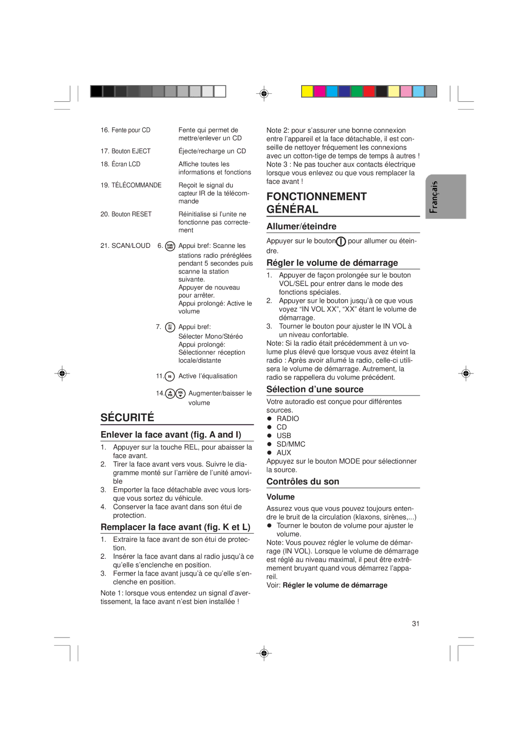 VDO Dayton CD1537x, VDOdayton, CD 1737x manual Sécurité, Fonctionnement Général 