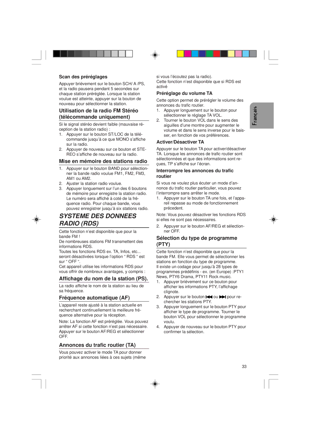 VDO Dayton VDOdayton manual Utilisation de la radio FM Stéréo télécommande uniquement, Mise en mémoire des stations radio 